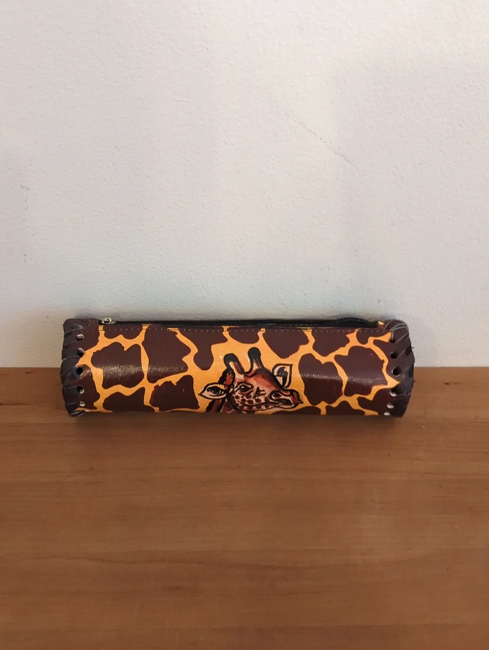Giraffe Print Cylindrical Pencil Case - Brown/Yellow